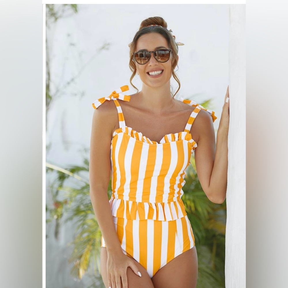 Seafancy Tankini set, yellow and white stripes